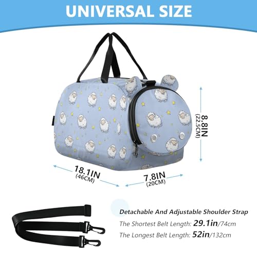 Blue Cute Sheep and Yellow Stars CuwrYet Duffel Bag Sports Gym Bag Travel Overnight Bag With Shoe Compartment School Dance Tote Weekender Bag For Boys Girls Kids3