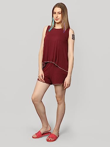 Image of Evolove Women's Micro Modal Round Neck Sleeveless Night Suit /Top & Short Set Super Soft Comfortable (Modal-Shorts Set)