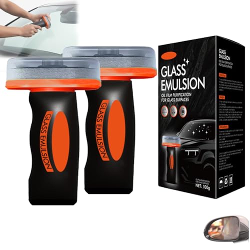 TERFISE 2pcs Car Glass Oil Film Remover Glass Emulsion Cleaner Roll-On Glass Compound with Cleaning Board Restores Windshield Clarity for Safe Driving(2 pcs)
