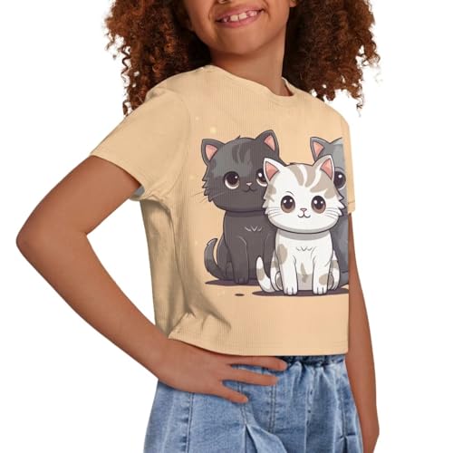 Image of Girl Crop Top Shirts for Summer Cute T Shirts Short Sleeve Tees for Kids 5-16