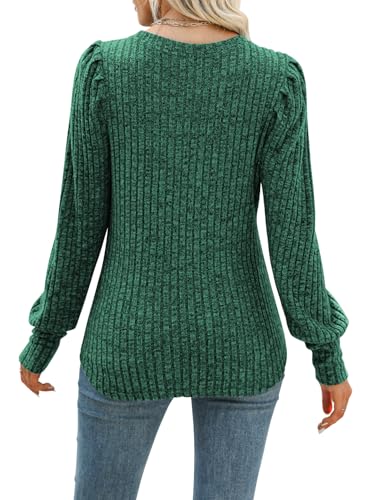Image of MIHOLL Women's Puff Long Sleeve Shirts Casual Knit Blouses Crew Neck Elegant Tunic Tops