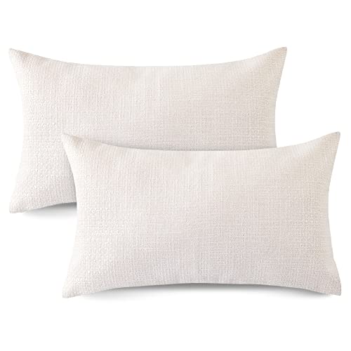 Otostar Linen Throw Pillow Covers Set Of 2 Decorative Square Pillowcases Cushion Covers 12X20 Inch For Home Decor Sofa Bedroom Car 30 X 50Cm Cream White/Beige #TOP7