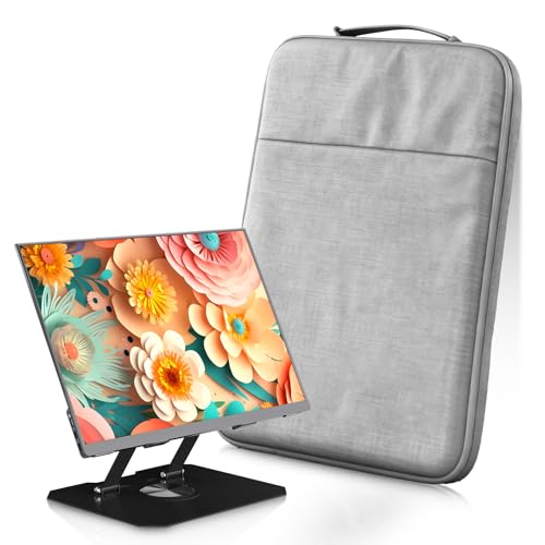 Image of 10.5''Portable Monitor for latop,Djustable Ergonimic Foldable Tablet Stand for Desk with 360 Rotating Base,Handle Computer Bag
