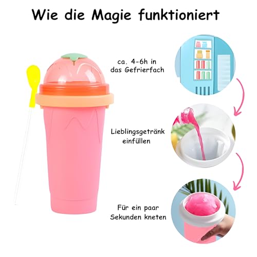 Slushy Maker Silikon Cup inkl. Strohhalm-Löffel 300ml | Magic Eisbecher für Slush Eis | Frozen Slush Maschine | Cooling Magic Cup | Slush in Sekunden | Slushy Becher für Kinder und Erwachsene (Pink) – Bild 4