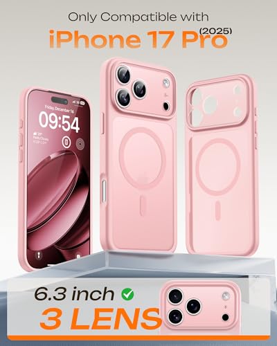 Image of TOCOL for iPhone 17 Pro Case, Compatible with Magsafe Charger, Full Camera Protection, Translucent Matte Phone Case for 17 Pro 6.3 inch (Light Pink)