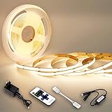 WNSNOU COB LED Streifen 3000K warmweiß, 5m dimmbares 24V flexibles COB LED Streifen Licht set, 480LEDs/M, GS Netzteil, mit RF Fernbedienung, CRI90+ helles Unterbaulicht für Fernseher, DIY Dekoration
