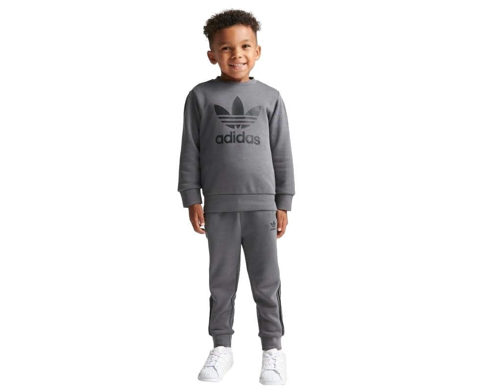 adidas Originals - Set felpa girocollo a maniche lunghe con trifoglio e pantaloni da jogging per neonati e bambini (grigio cinque)