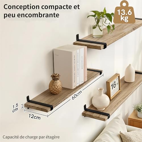 Étagères Flottantes Rustiques 61 cm Lot de 3 Gronda