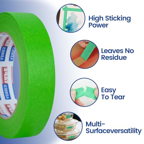 Image of ADHES Green Masking Tape Painter Tape 24mm x 50m | 6Rolls x 0.94Inch x 55Yard,Clean Removal, No Residue, Multi-Surface,Ideal for Painting DIY Arts Crafts Labeling