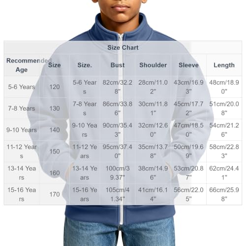 Boys Zip Up Hoodie Stand Collar Kids Sweatshirt Jacket Size 12-14 - image 5