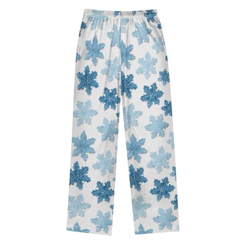 Christmas Pajama Pants Snowflakes White Blue Long Sleep Pants Lounge Bottoms2
