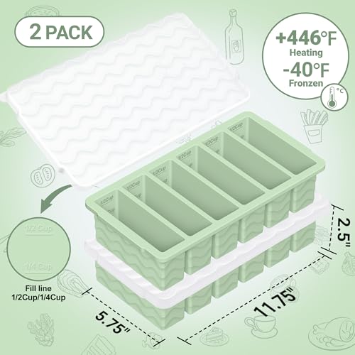 Image of 1 /2 Cup Silicone Freezer Molds with Lid, 2-Pack Silicone Freezer Trays for Soup, Sauce & Broth - Meal Prep Containers, Large Ice Cube Tray, Oven & Dishwasher Safe