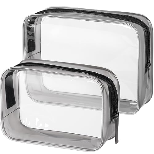 OSDUE Bolsa de Aseo Transparente, Bolsa de Cosméticos de PVC, 2 Bolsas de Avión Transparentes, Bolsa de Cosméticos, Bolsa de Aseo Portátil para Líquidos, para Viajes, Baño (Negro) (Grande + Pequeño)