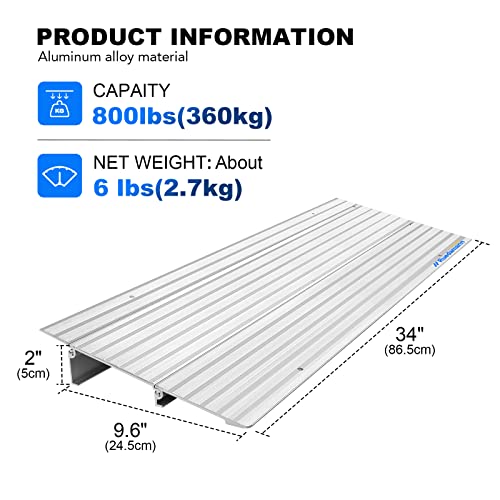 Ruedamann Threshold Ramp,2" Rise Modular Aluminum Entry Ramp,800 Lbs Capacity,34" Wide Adjustable Door Ramp For Wheelchairs,Scooters,Power Chairs,Non-Slip Mobility Wheelchair Ramp For Home Doorways #TOP1