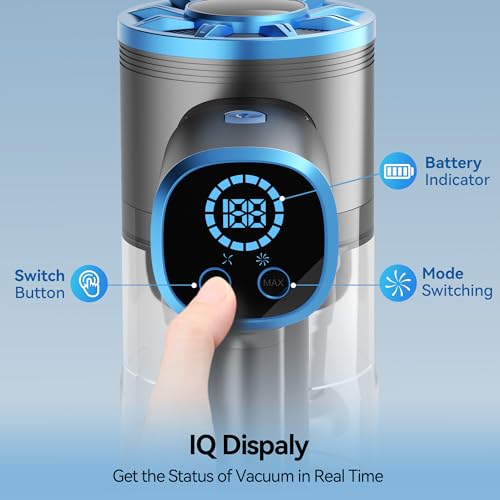 Vazone Cordless Vacuum Cleaner, Lightweight Stick Vacuum Cleaner with Self-Standing, Rechargeable Battery and LED Display, Vacuum Cleaners for Home Hardwood Floor-Blue