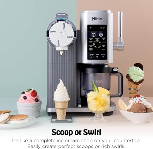 Image of Ninja CREAMi Scoop & Swirl Ice Cream Maker and Ice Cream Yogurt Maker with 2 Tubs, 13 Functions, Makes Ice Cream, Creamy Ice Cream, Gelato, Sorbet, Smoothie and More, Bonus Option, Silver, NC701EU