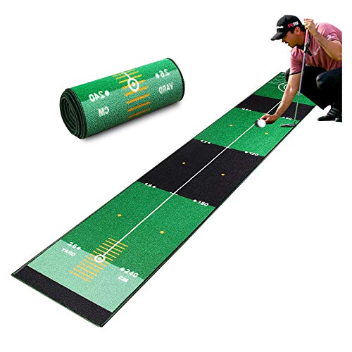 Qdreclod Golf Putting Mat Golf Carpet Mat Thick Smooth Practice Putting Pad for Indoor Home Office Golf Putting Green Golf Training Grass Mat with Distance Markers and Way