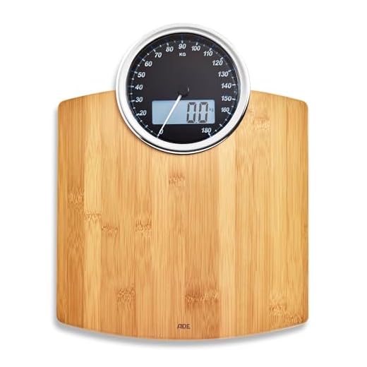 ADE Digitale Körperwaage mit analoger Anzeige | großes Display | sehr genaue Ergebnisse bis 180 kg | Wiegefläche aus echtem Bambusholz
