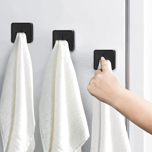 Foto von Rpanle 4 Stück Türhandtuchhalter Küche Geschirrtuchhalter Premium Handtuchhalter Selbstklebend Geschirrtuchhalter, ABS Handtuchhaken ohne Bohren Handtuchklemme für Bad, Küche, Haushalt