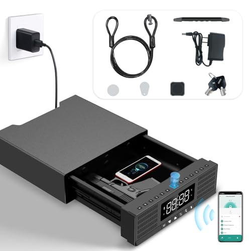 KENRONE Fingerprint Biometric Gun Safe, Drawer Safe for Hand guns with 5-Ways to Unlock, Store Cash and Valuables Securely- with Humidity |Temperature| Alarm Clock| Time