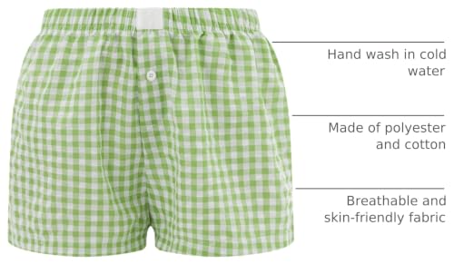 Image of Women Pajamas Shorts Micro Boxer Shorts Y2K Cute Gingham Sleep Lounge Shorts Checkered Plaid Button Pj Mini Shorts