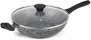 Salter BW05753S1N Megastone, Non-Stick Lid, PFOA Free Wok, Dishwasher/Induction Safe, Easy Cleaning, Metal Cooking Utensils Woks & Wok Pans with Bakelite Handle, Aluminium, Silver, 28cm