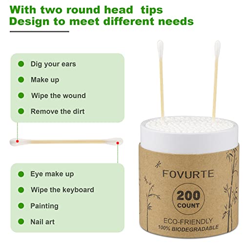 Bamboo Cotton Swabs 400 count, Organic Cotton Swab Round Tips, Natural Wooden Cotton Buds for Ears, Double Heads Ear Sticks Travel, Makeup Remover - Image 4