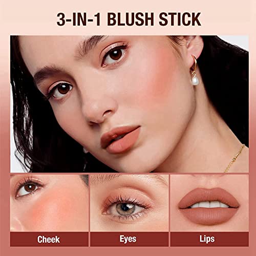 Blush Stick For Cheeks, Cream Blush Stick, Matte Blush Stick For Face Makeup, Silky Lightweight Easy To Blend Creamy Face Blush Stick, Waterproof Smudge Proof Blush Makeup, Red Brown Blusher For Women & Girls #TOP3