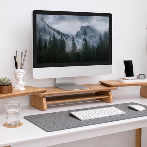 Image of Dual Monitor Stand Riser, Computer Monitor Stands for 2 Monitors, Extra Long Multifunctional Desktop Organizer Riser for Computer, Laptop (Brown)
