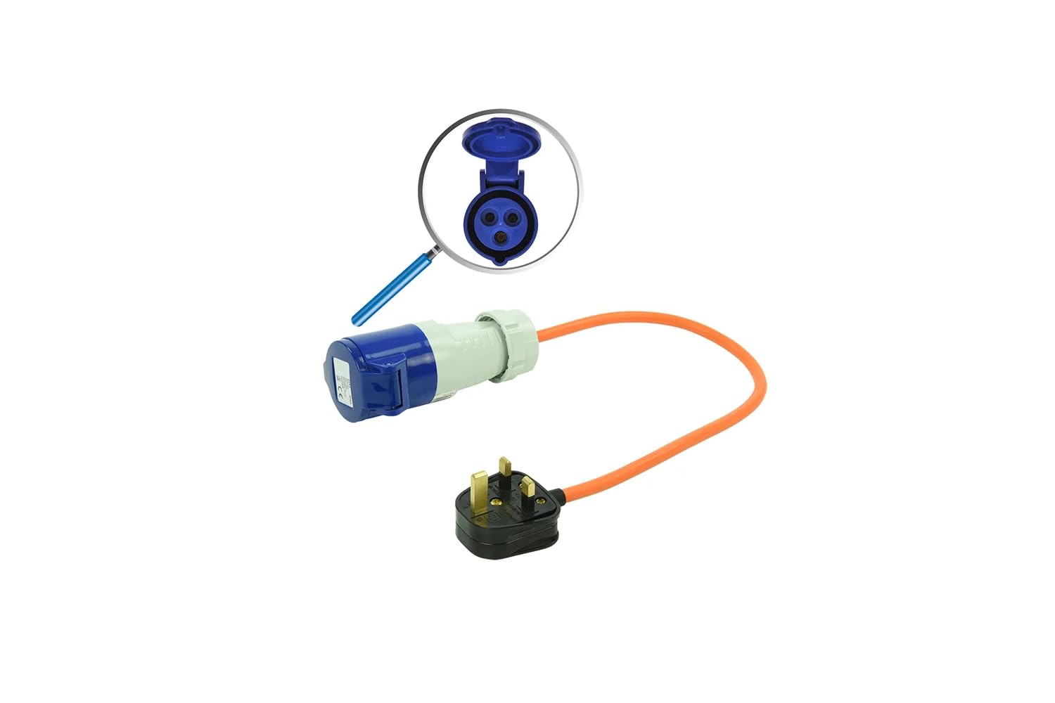 ProPlus Adapterkabel 40cm von UK Stecker nach CEE | Britischer BS 1363 Stecker auf IEC 60309 Kupplung - orange Kabel - für Camping & Baustelle