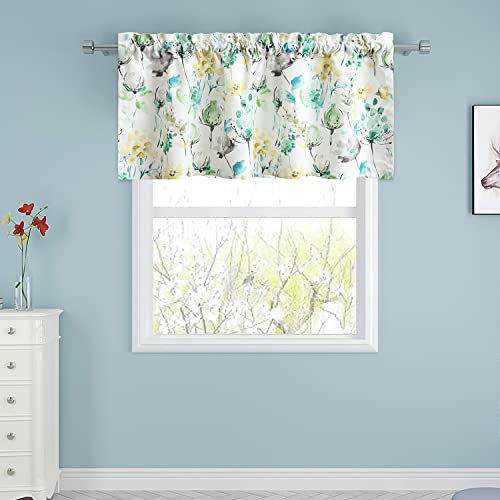 Leeva Bedroom Curtain Valance, Watercolor Flower Printed Decorative Solid Window Treatment For Living Dining Room, Rod Pocket, 52X18 In, 1 Panel #TOP2