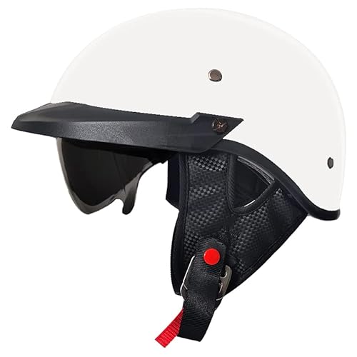 Retro Helm Moped Halbschalenhelm mit ECE-Zertifizierung Rollerhelm Cruiser Chopper Skateboardhelm Antikollisionshelm Motorradhalbhelm mit Visier für Damen und Herren Erwachsene (Weiß,XL)