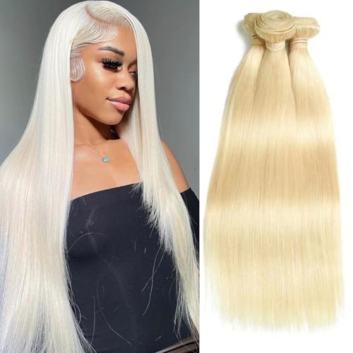 LADYWIGSDZ 613 Bundles Human Hair Extensions For Women Real Straight Human Hair Bundles Light Blonde Color 3Bundles(202224 Inch)