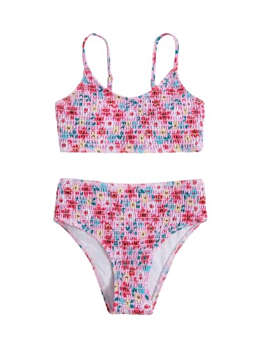 Image of SOLY HUX Girl's Floral Print Bikini Set Spaghetti Strap Smocked Bathing Suit Two Piece Swimsuit