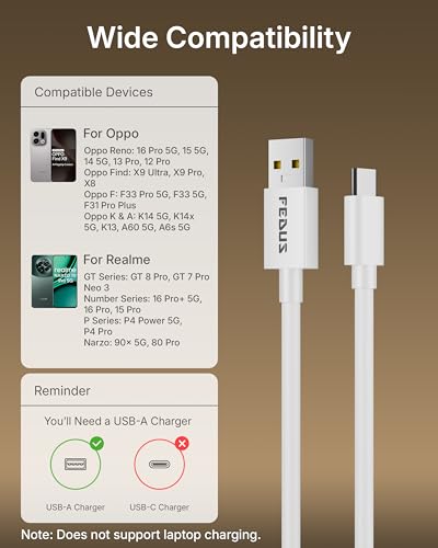 Image of FEDUS ZETTA-X5I 80W Type C Fast Charging Cable 1M, Original For Realme 16 Pro /15 /GT 8 /7 /6, Oppo Reno 16 /15 /13 /12 SuperVOOC, SuperDart & Mi Turbo Data Cable 7.3A,Thick USB A to C Cord