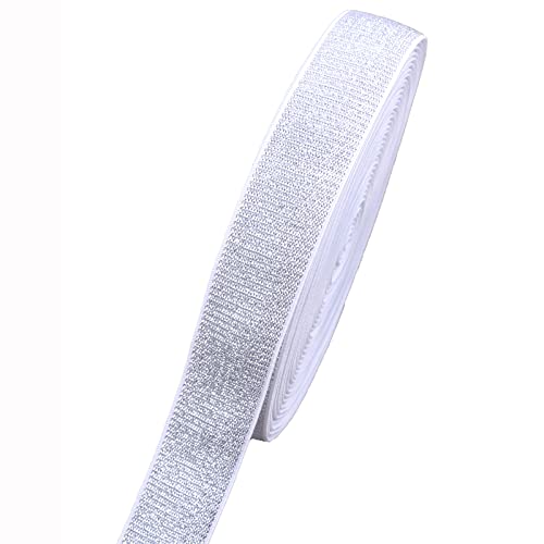 Paictheix Elastic Bands Soft Silver Glitter Elastic Ribbon For Sewing Headband And Crafting Trim (10 Yards Length 2.5Cm Width, White Silver) #TOP24