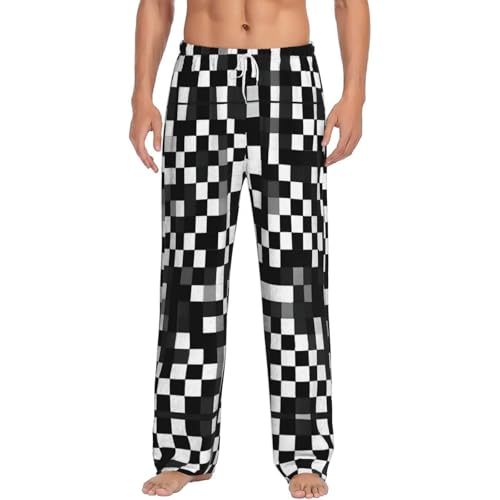Pantalon de pyjama en polaire homme carreaux noir blanc bas de nuit