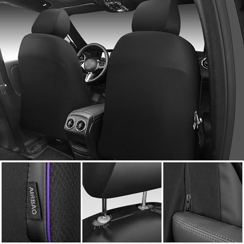 Image of CAR PASS 3D Foam Mesh Leather Car Seat Covers Front Seats,Breathable Mesh Front Seat Covers for Women,Universal Fit for Cars SUV Truck Sedan Van Automotive,Armrest Airbag Compatible,Black and Purple