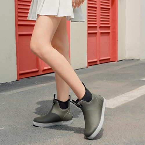 Image of Women's Deck Boots, Rubber Rain Boots Chelsea Ankle Booties with Anti-Slip Sole Waterproof Fishing Shoes for Outdoor Work Garden Camping