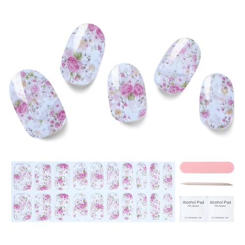 Semi Cured Gel Nail Strips, 20 pcs Gel Nail Stikers, Gel Nail Wraps Semi Cured, Salon-Quality, 2 Weeks Long Lasting Rococo Style