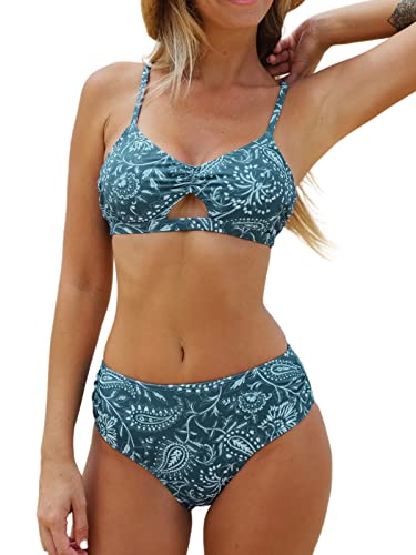 CUPSHE Damen Bikini Set Zierausschnitten Raffungen Mid Waist Paisley Print...