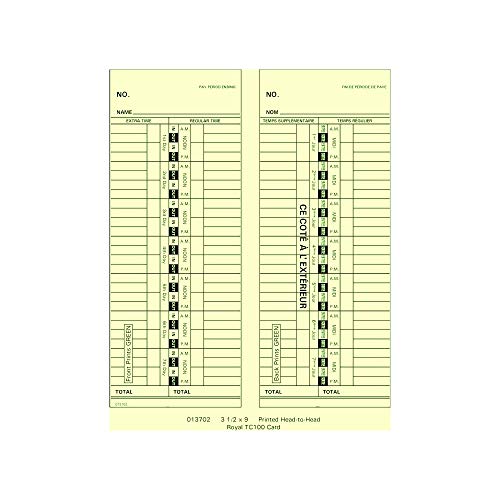 ROYAL 13702 Time Cards for TC100 / TC200 Time Clocks, 250 Count
