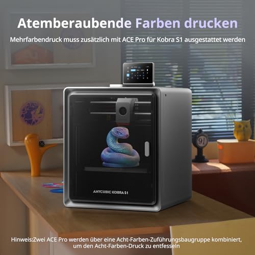 Anycubic Kobra S1 3D-Drucker, 600mm/s Hochgeschwindigkeitsdruck, 320°C Hotend mit Abnehmbarer Düse, Dreifach-Kühlsystem, Skalierbarer Vierfarbdruck, Druckgröße 250 * 250 * 250 mm