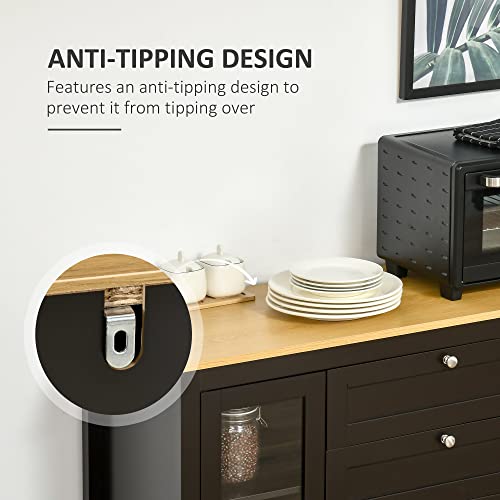 Homcom 47" Sideboard, Buffet Cabinet With Rubber Wood Top, Glass Door, Coffee Bar Cabinet, Kitchen Cabinet With Drawers, Adjustable Shelving For Living Room, Brown #TOP6