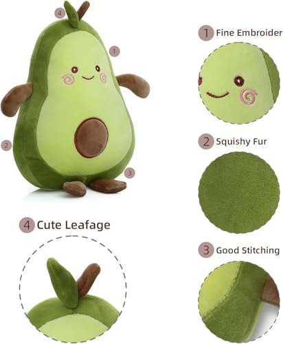 Image of Inky Ponky Cute Avocado Plush Toy | Soft & Huggable Stuffed Fruit with Embroidered Face & Brown Pit | Fun Kids Room Decor for Girls, Boys & Plush Lovers