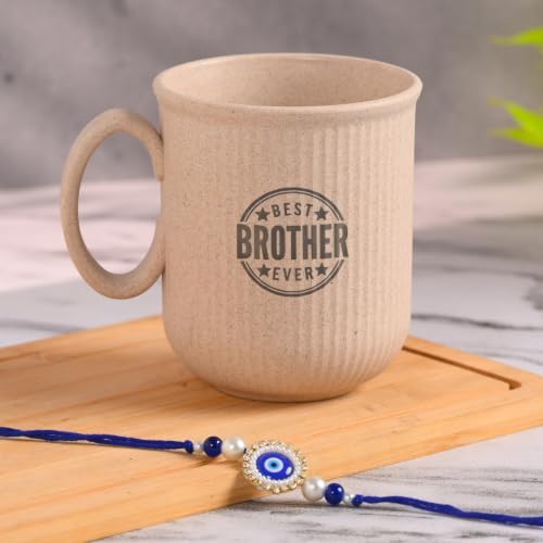 Image of Eha Earth Friendly Rakhi Gift for Brother Made with Rice Husk | Set of 1 | Rakhi Set for Brother | Printed Mug & Rakhi Hamper | Gift for Rakshabandhan
