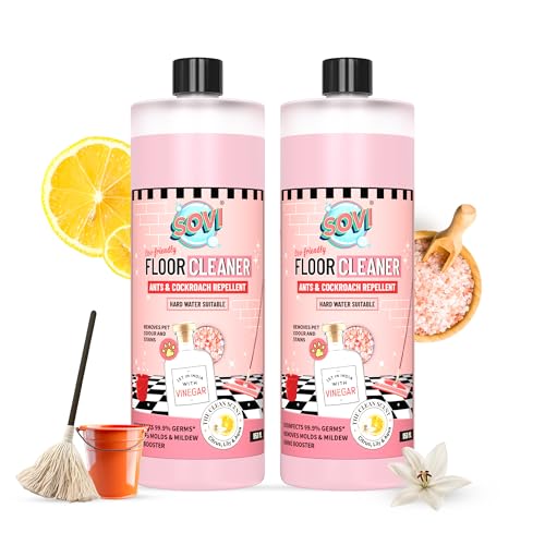 SOVI® Floor Cleaner with Vinegar Power Citrus Fragrance Repels Cockroaches Ants, Removes Stains Pet Odours Child Pet Safe, Eco-Friendly Cleaning Solution 950ml (Pack of 2)