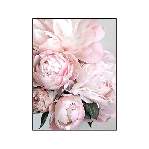 ABCWARRT Rose Pivoine Fleurs Peintures Affiches Nordique Décor à La Maison Mur Art Toile Affiches Et Impressions Salon Décor à La Maison Toile Mur Art (50...