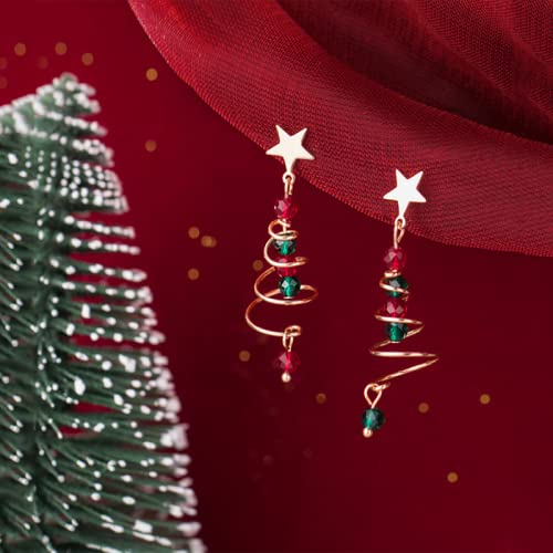 Orecchini da donna Ciondolo a forma di stella con albero di Natale a spirale rotante in argento sterling 925 Gioielli da donna