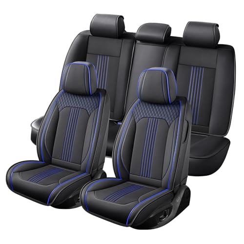 Cartoerass Car Seat Covers Fit for Ford Maverick Full Coverage Breathable Nappa Leather Anti Slip Durable Easy to Clean Hybrid Seat Covers(BlackBlue Full Set)